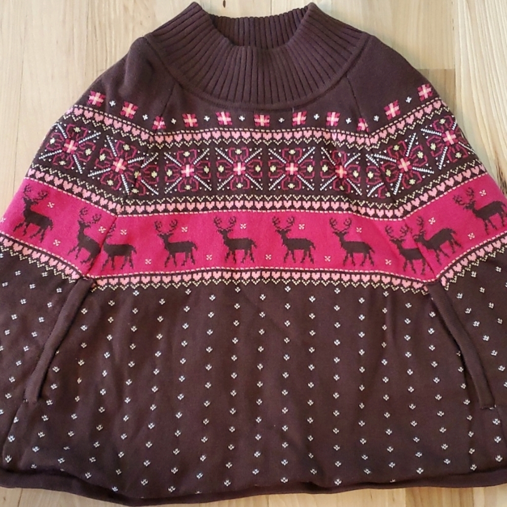 GYMBOREE Fair Isle Deer Cape sweater cape SIZE 9